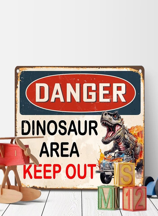 Roacap Dinosaur Room Decor for Boys, Vintage Dino Metal Sign 8"x12", Danger Dinosaur Area Keep Out Quotes for Boy Nursery, Dinosaur Wall Art Decoration for Bedroom Bathroom - Image 3